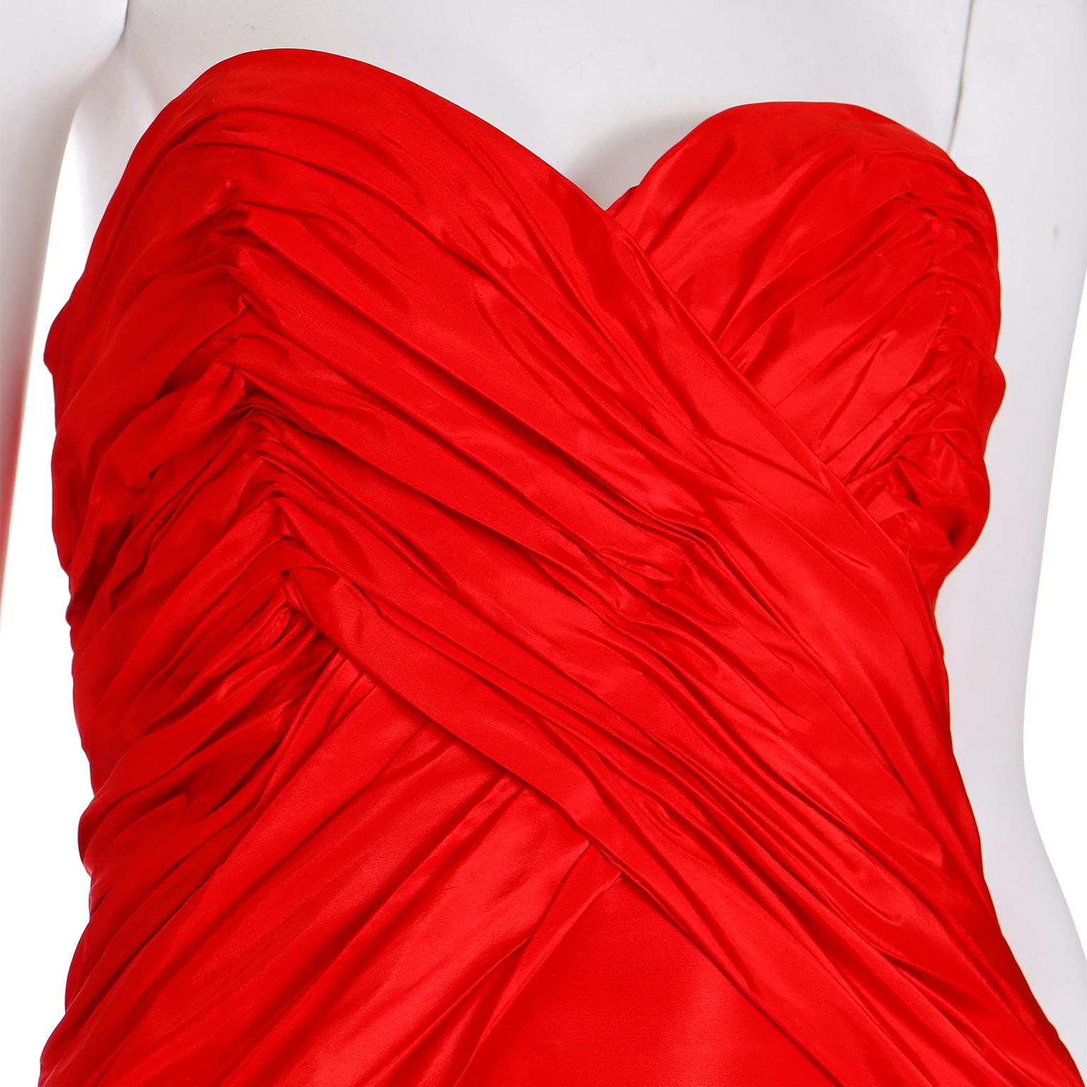 Karl Lagerfeld Fendi Red Silk Strapless Evening Dress w Train & Bolero Jacket 10