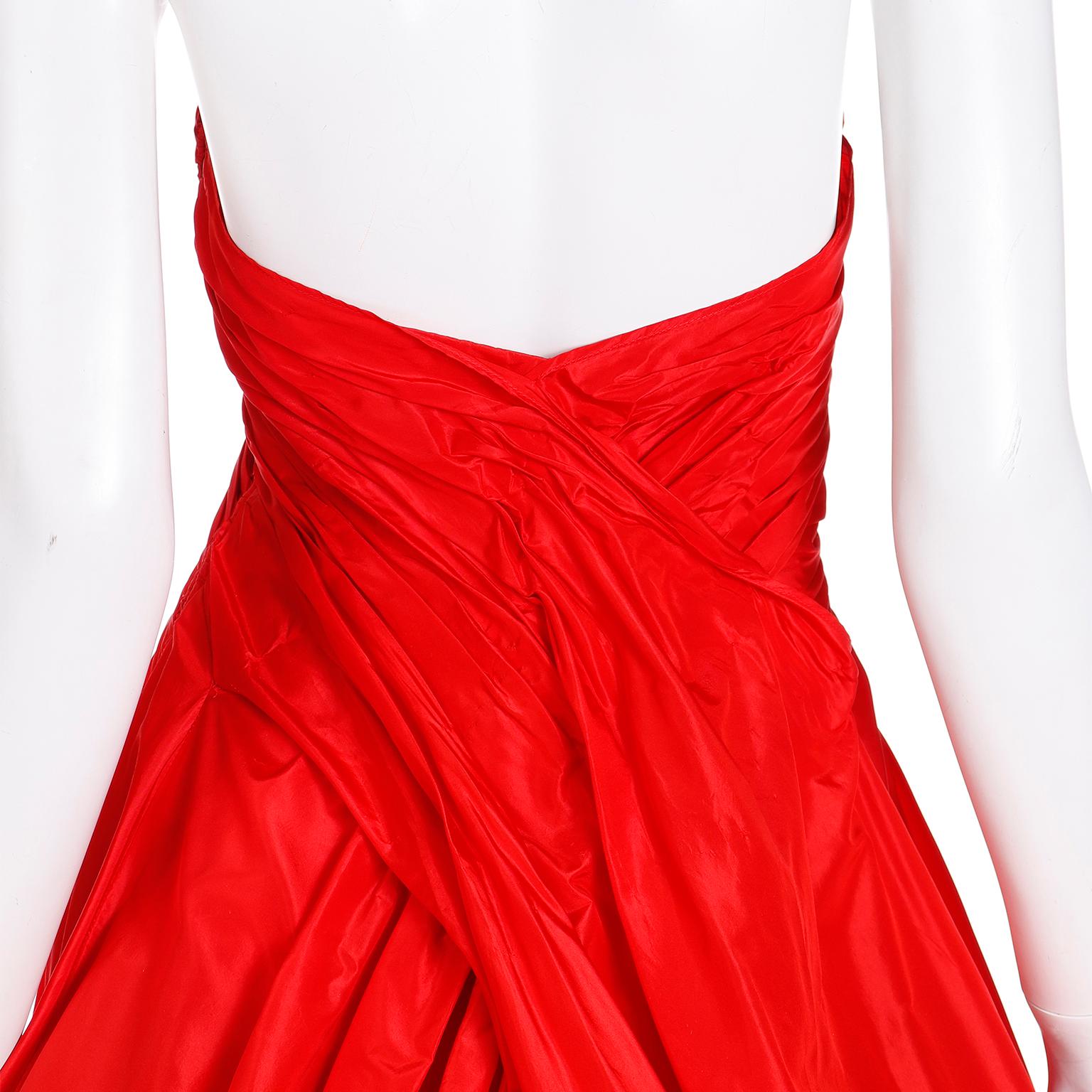 Karl Lagerfeld Fendi Red Silk Strapless Evening Dress w Train & Bolero Jacket 12