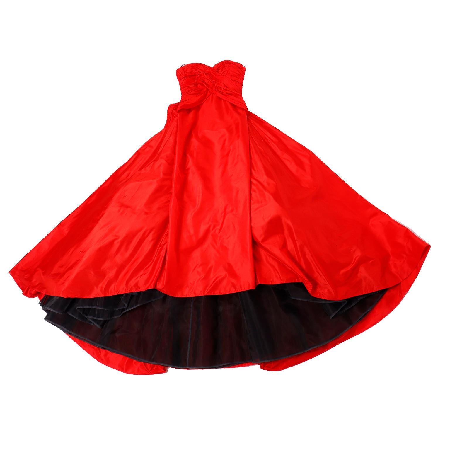 Karl Lagerfeld Fendi Red Silk Strapless Evening Dress w Train & Bolero Jacket 13