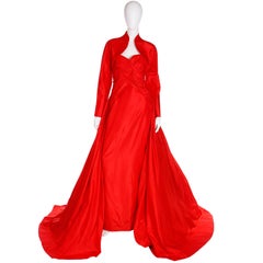 Karl Lagerfeld Fendi Red Silk Strapless Evening Dress w Train & Bolero Jacket