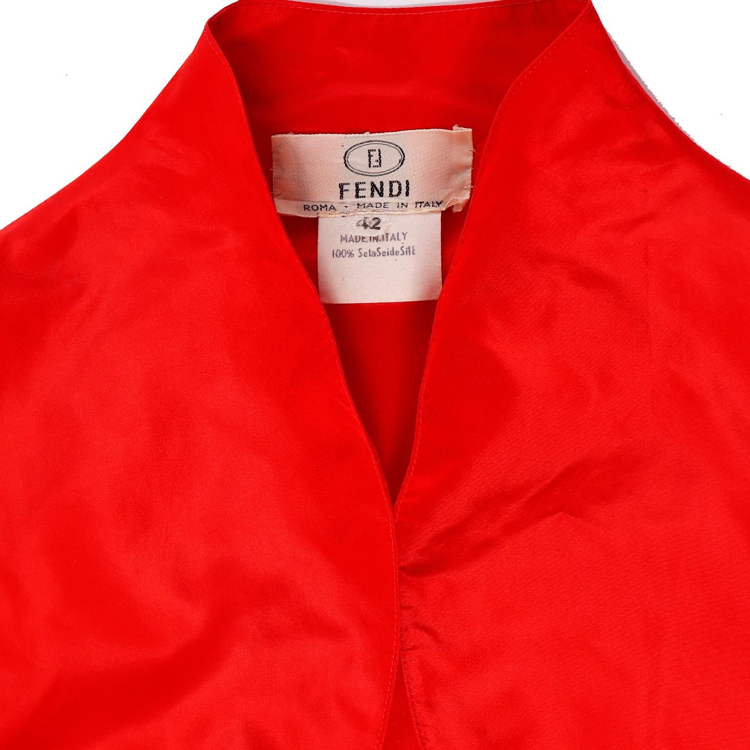 Karl Lagerfeld Fendi Red Silk Strapless Evening Dress w Train & Bolero Jacket 16