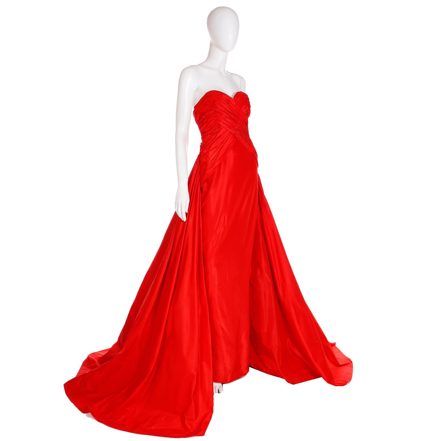 Karl Lagerfeld Fendi Red Silk Strapless Evening Dress w Train & Bolero Jacket 1