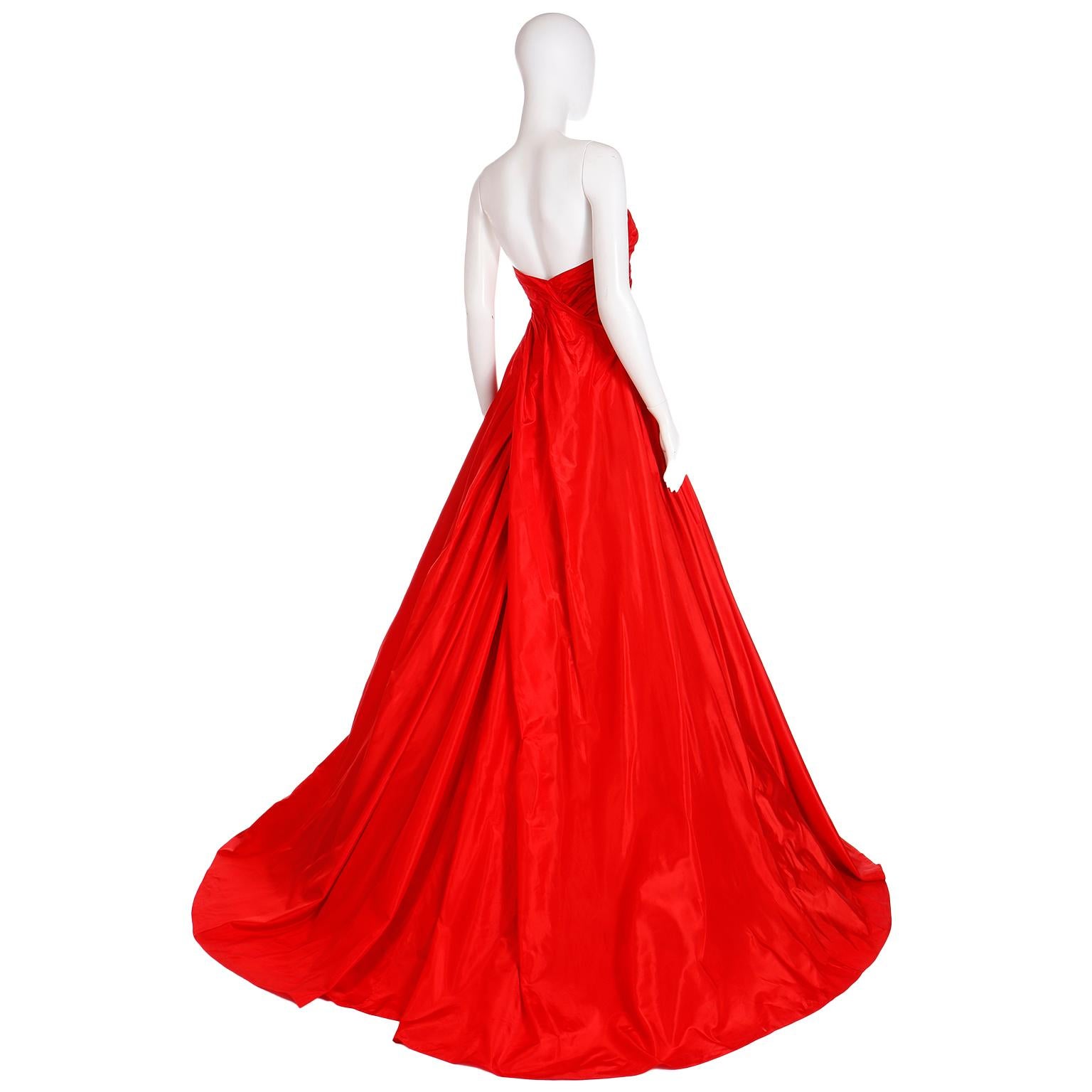 Karl Lagerfeld Fendi Red Silk Strapless Evening Dress w Train & Bolero Jacket 2