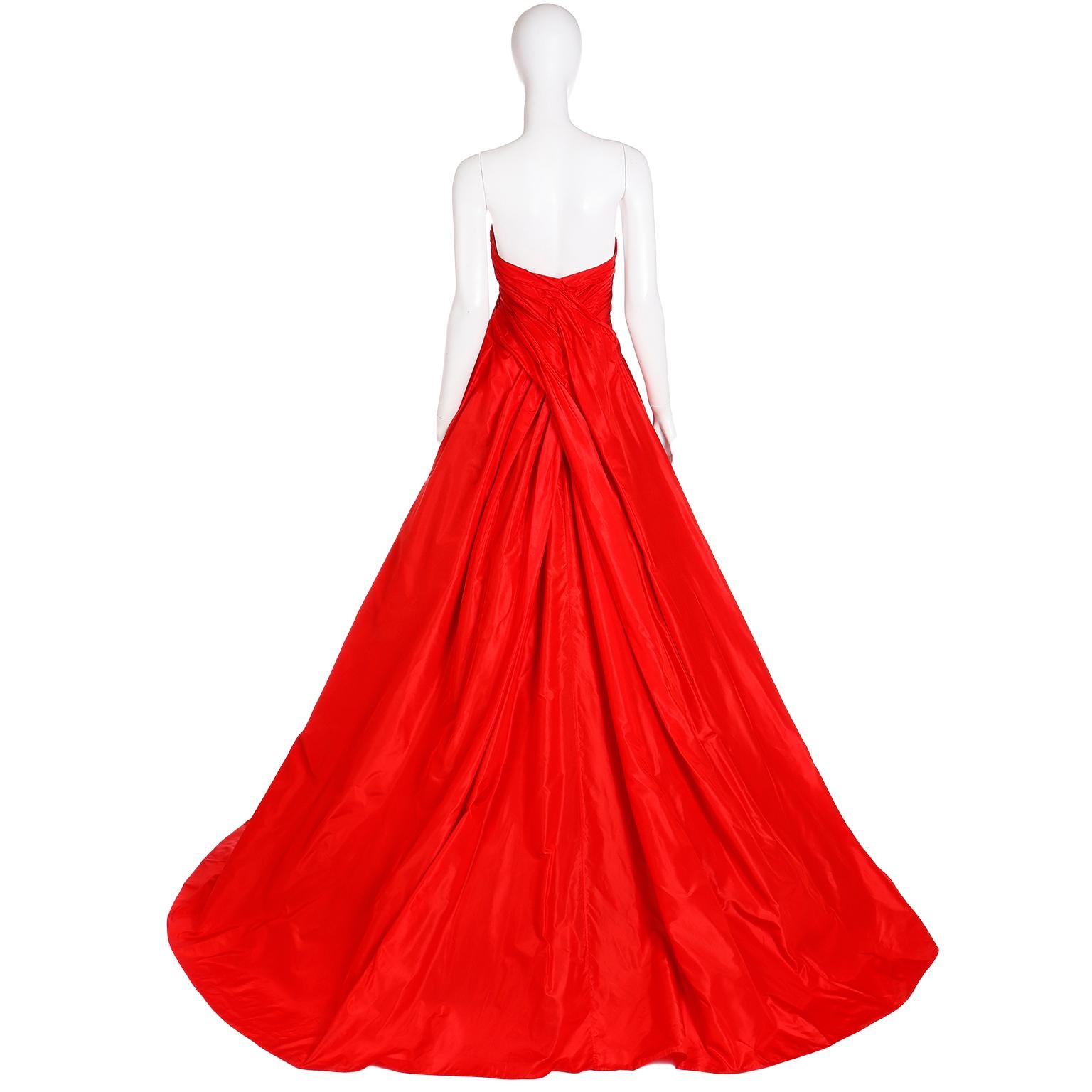 Karl Lagerfeld Fendi Red Silk Strapless Evening Dress w Train & Bolero Jacket 3