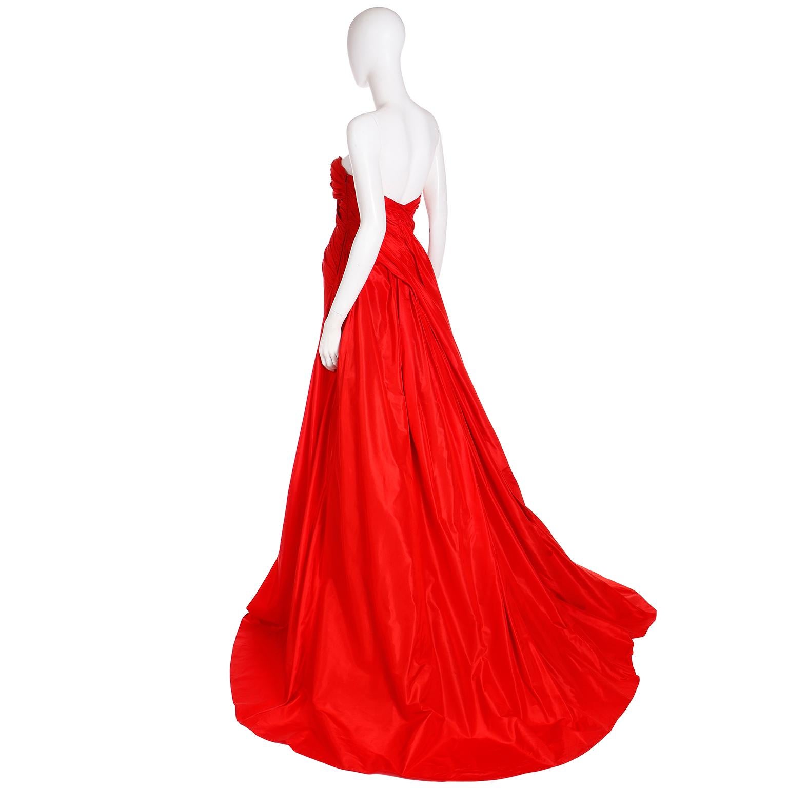 Karl Lagerfeld Fendi Red Silk Strapless Evening Dress w Train & Bolero Jacket 4