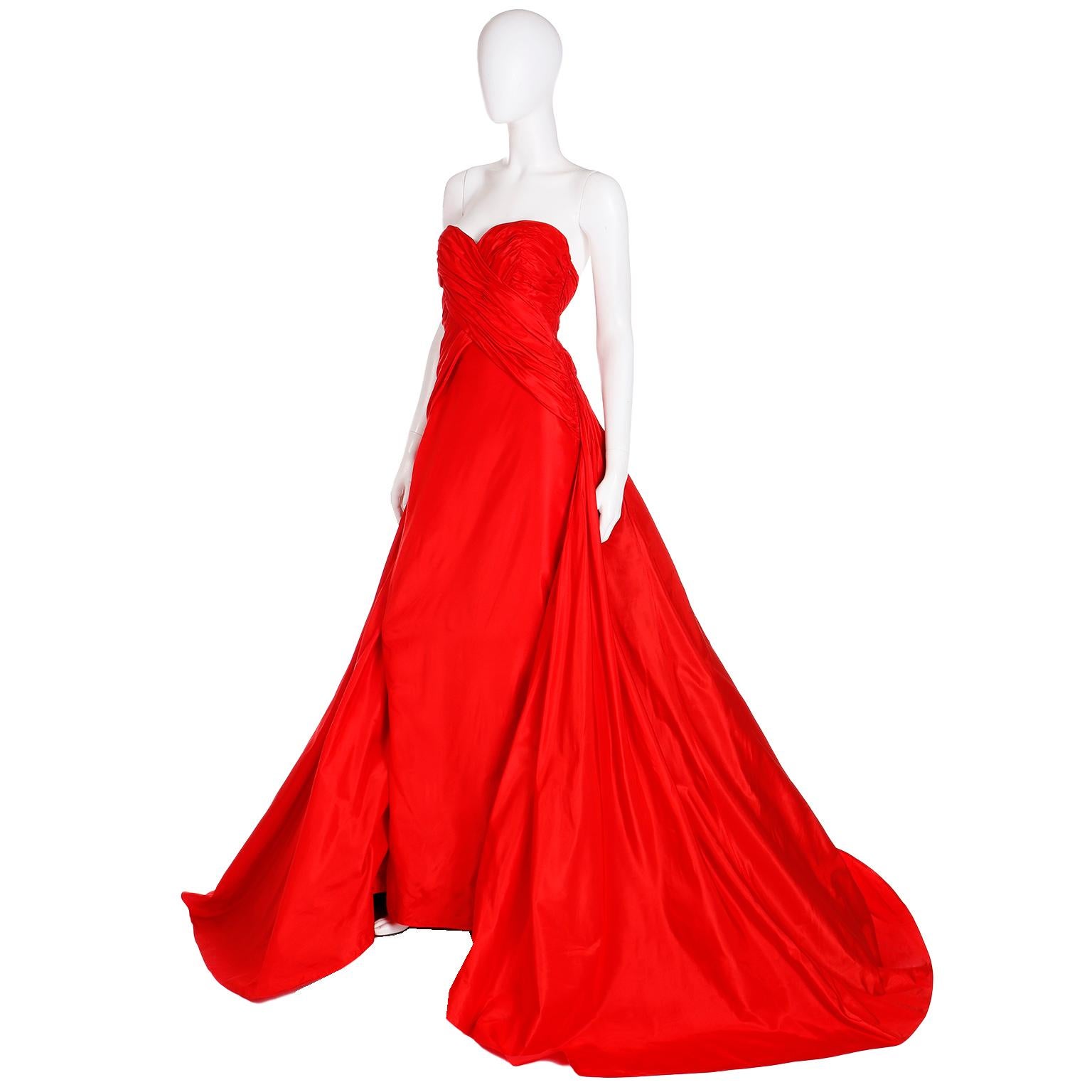Karl Lagerfeld Fendi Red Silk Strapless Evening Dress w Train & Bolero Jacket 5