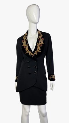 Karl Lagerfeld floral embroidery trim skirt suit, Collection F/W 1990