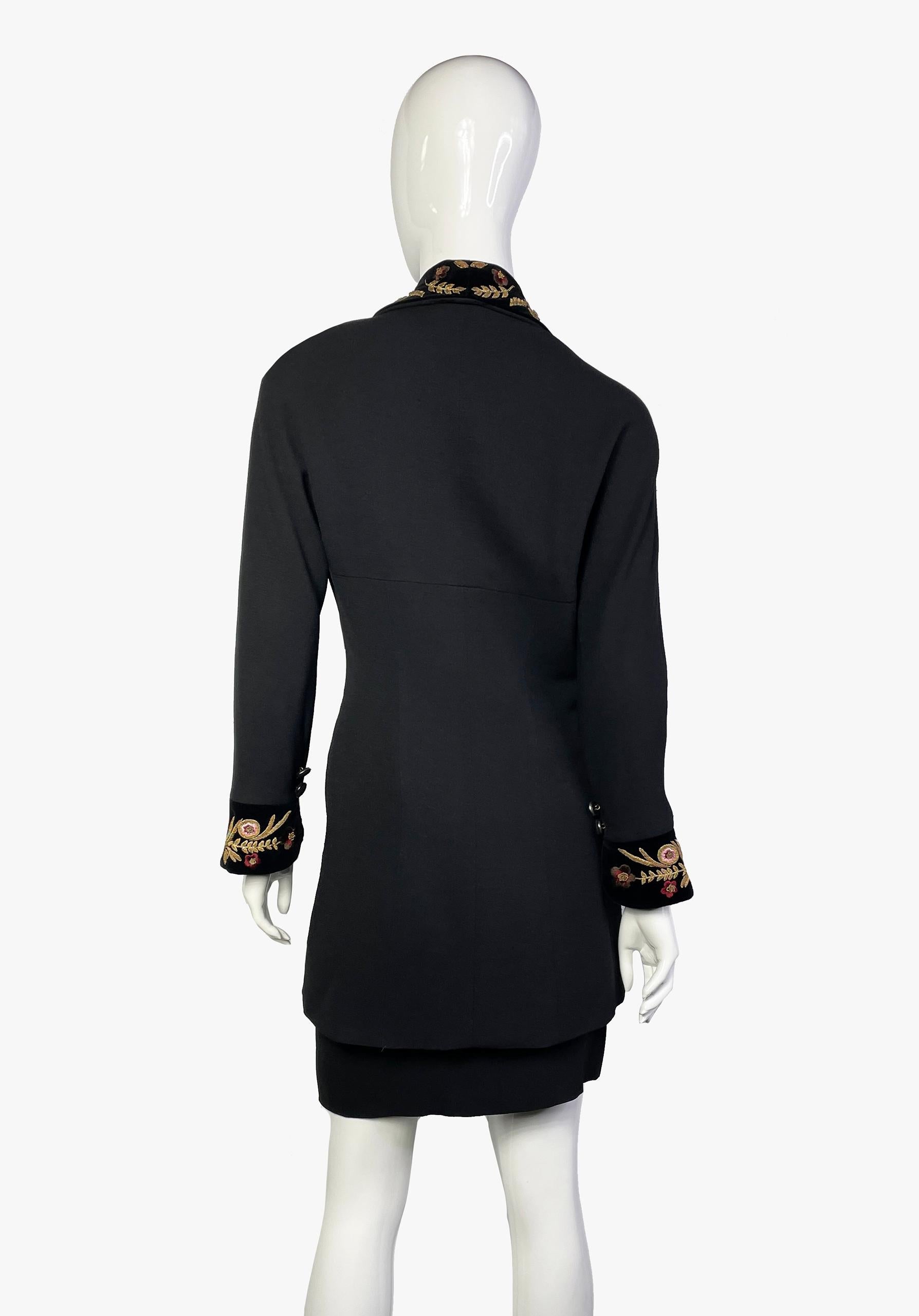 Karl Lagerfeld floral embroidery trim skirt suit, Collection F/W 1990 1