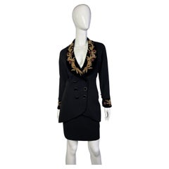 Karl Lagerfeld floral embroidery trim skirt suit, Collection F/W 1990