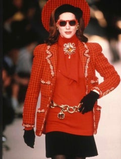 Karl Lagerfeld for Chanel FW 1991 Runway Red Tweed Floral Sequin Jacket
