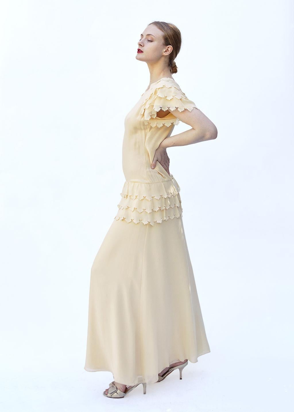 Beige Karl Lagerfeld for Chloe 1981 Custard Silk Ruffled Dress