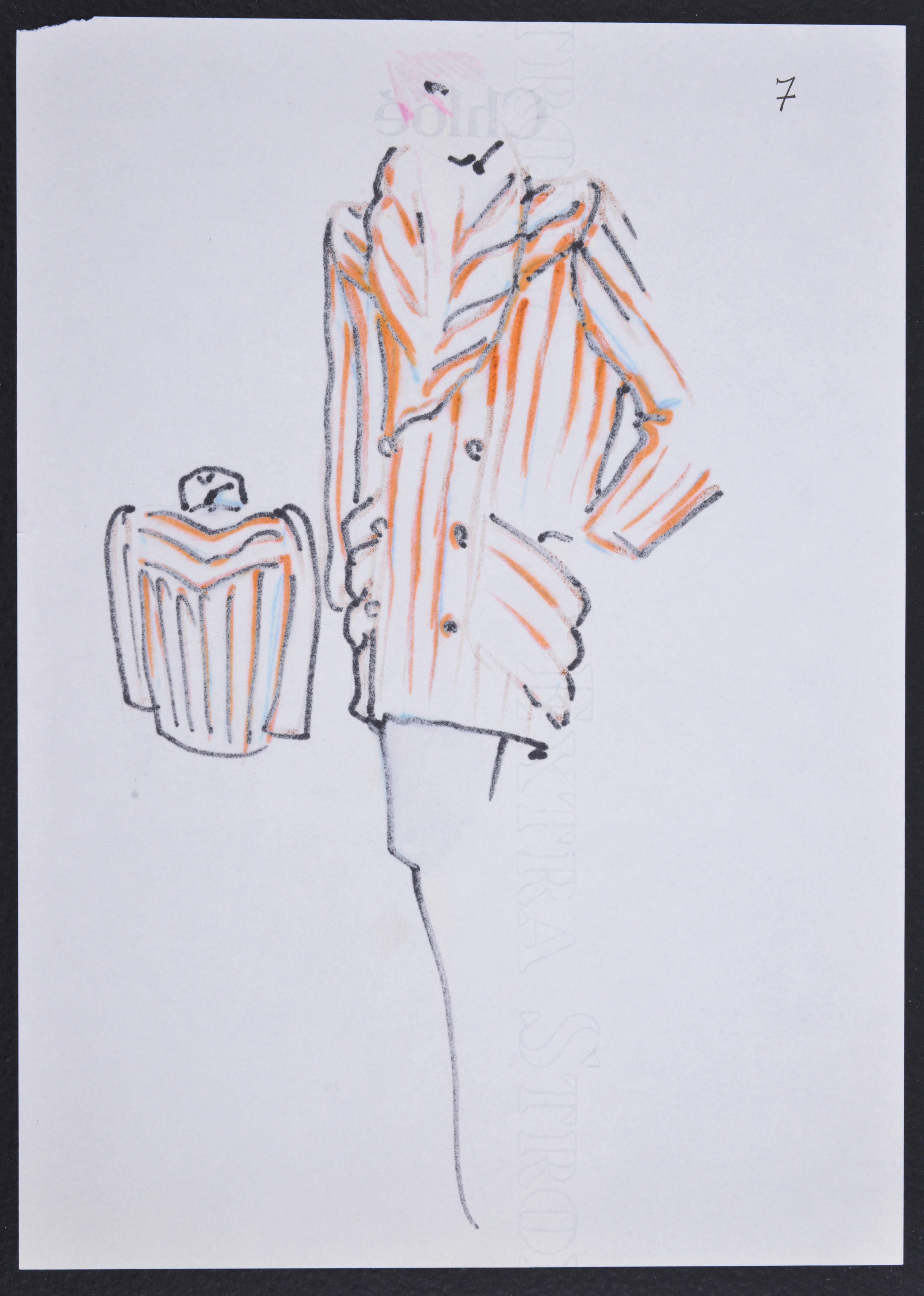 Artist/Designer; Manufacturer: Karl Lagerfeld (German, 1933-2019)
Marking(s); notes: Chloe imprint
Materials: mixed media (ink, pastel, pencil) on paper
Dimensions (H, W, D): 11.75