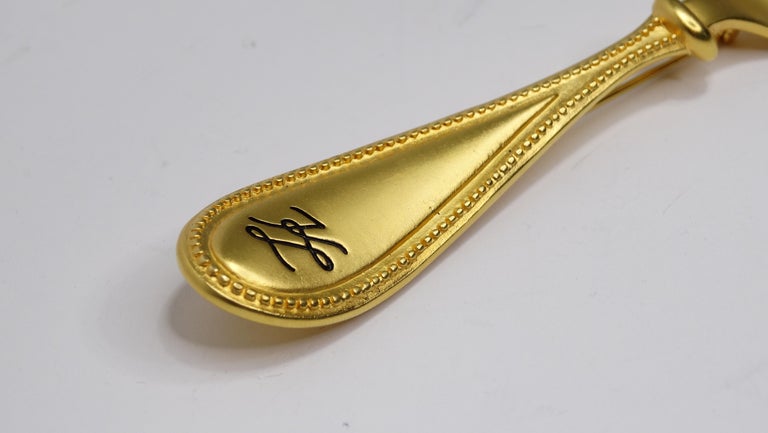Karl Lagerfeld Gilt Gold Fork Brooch With Pearls at 1stDibs | gold