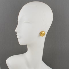 Karl Lagerfeld Gilt Metal Cabochon KL Clip Earrings