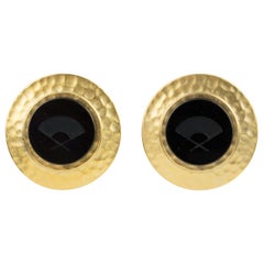 Karl Lagerfeld Gilt Metal Clip Earrings with Black Intaglio