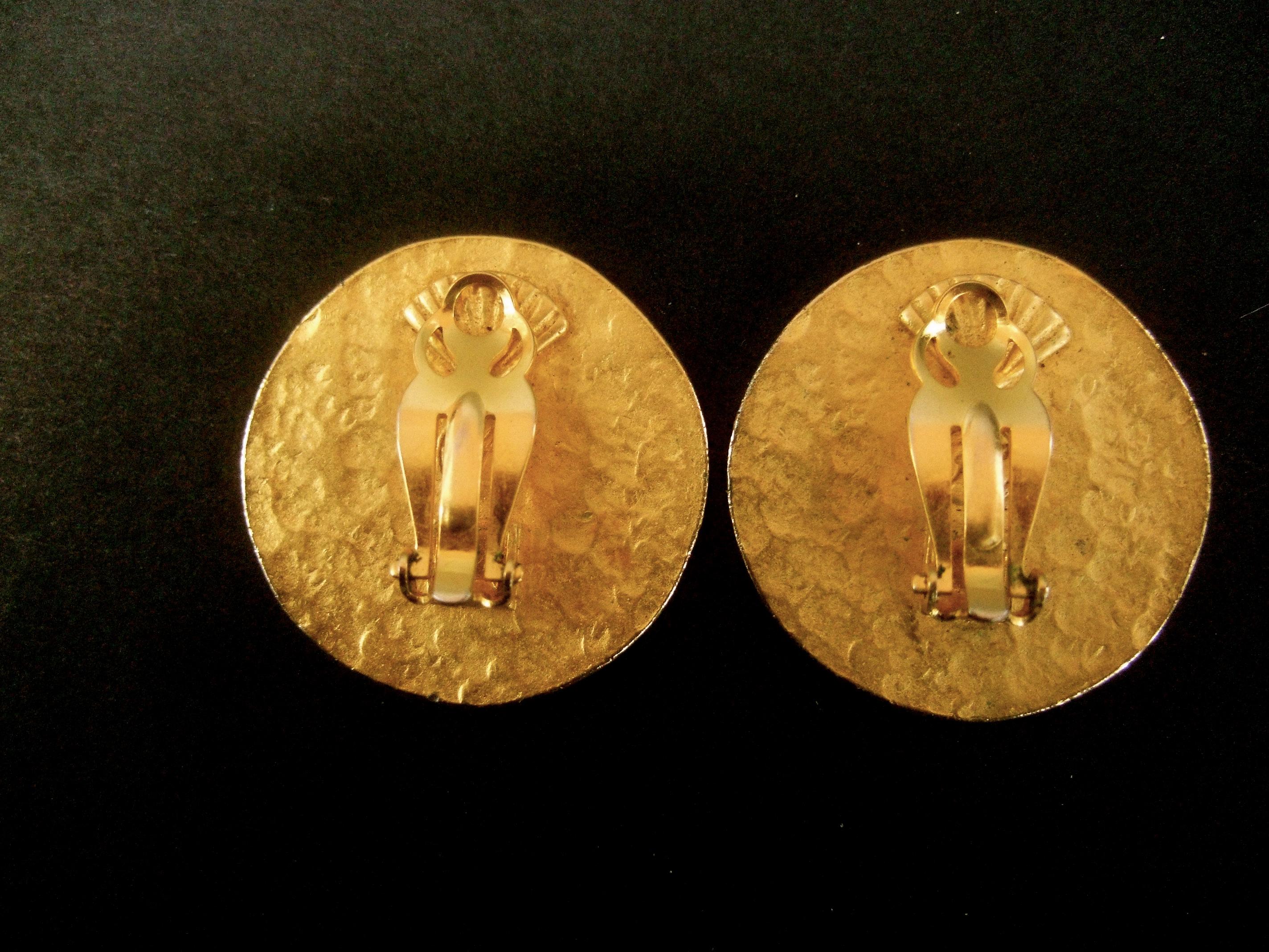 Karl Lagerfeld Gilt Metal Clip-on Button Style Earrings c 1990 7