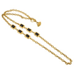 Karl Lagerfeld Gilt Metal Long Necklace with Black Resin Cabochons