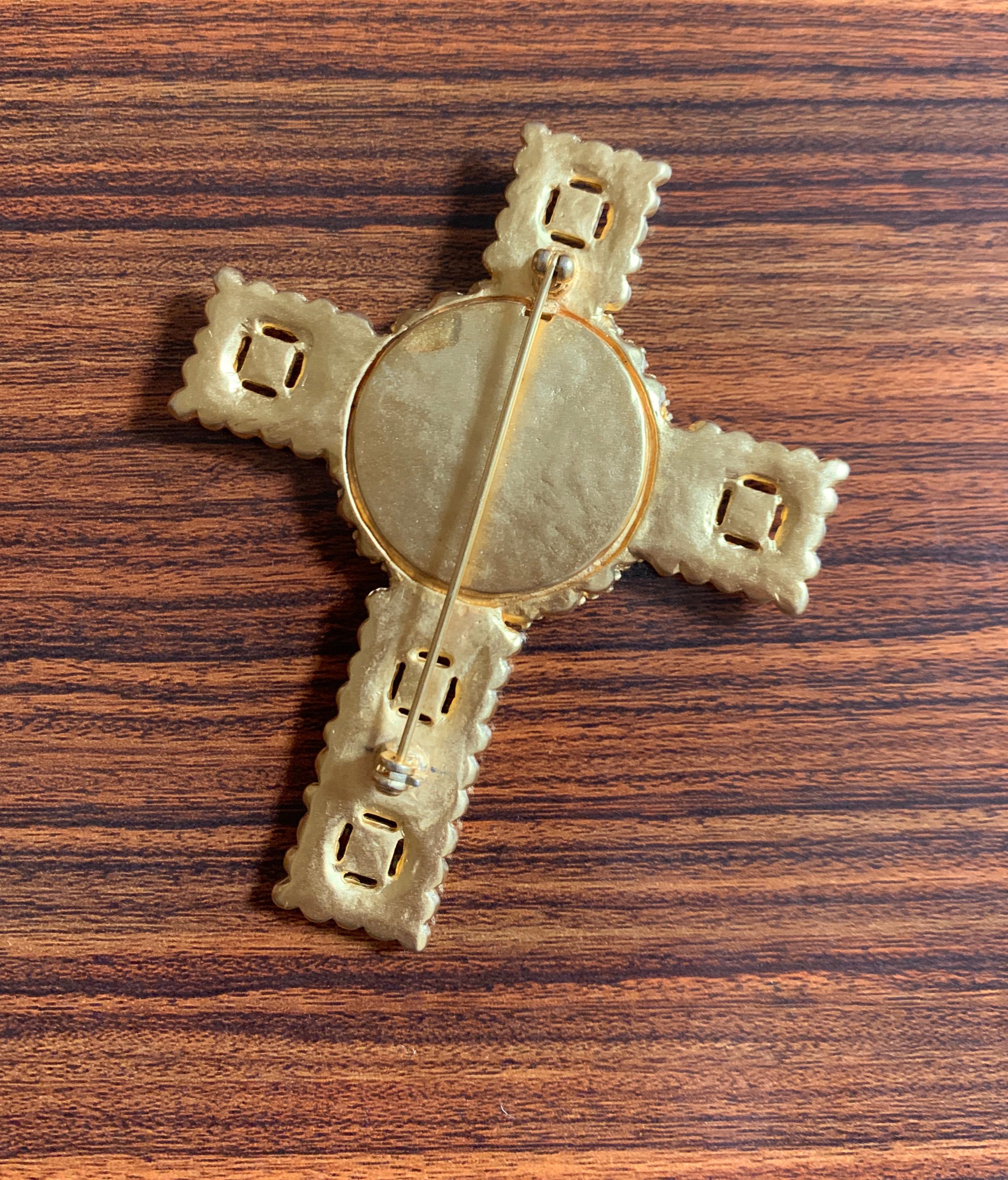 Karl Lagerfeld Gold Cross Pin with Pastel Enamel Details, 1990s  1