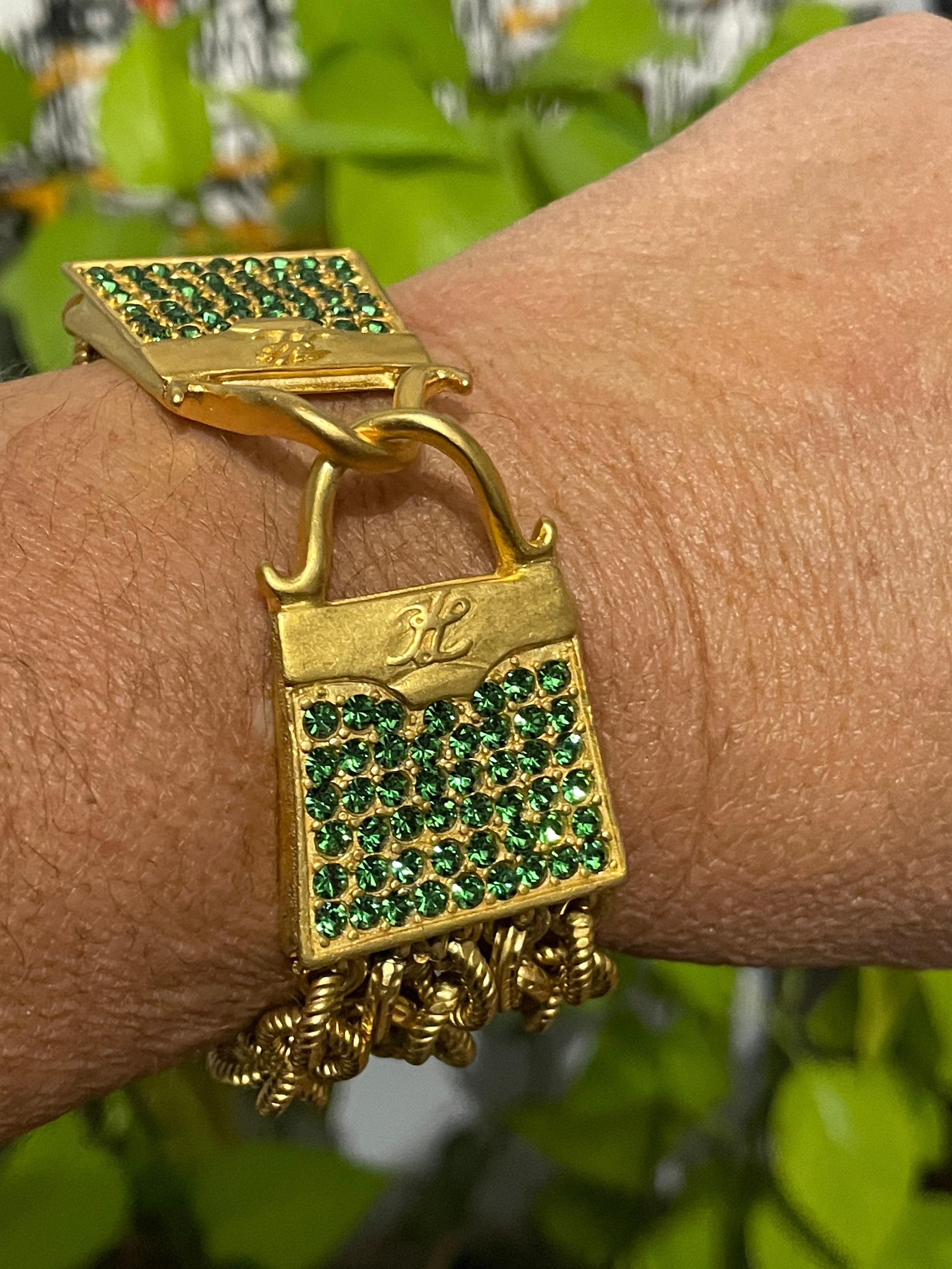 Karl Lagerfeld Gold Gilt and Glass Handbag Bracelet 90s For Sale 2