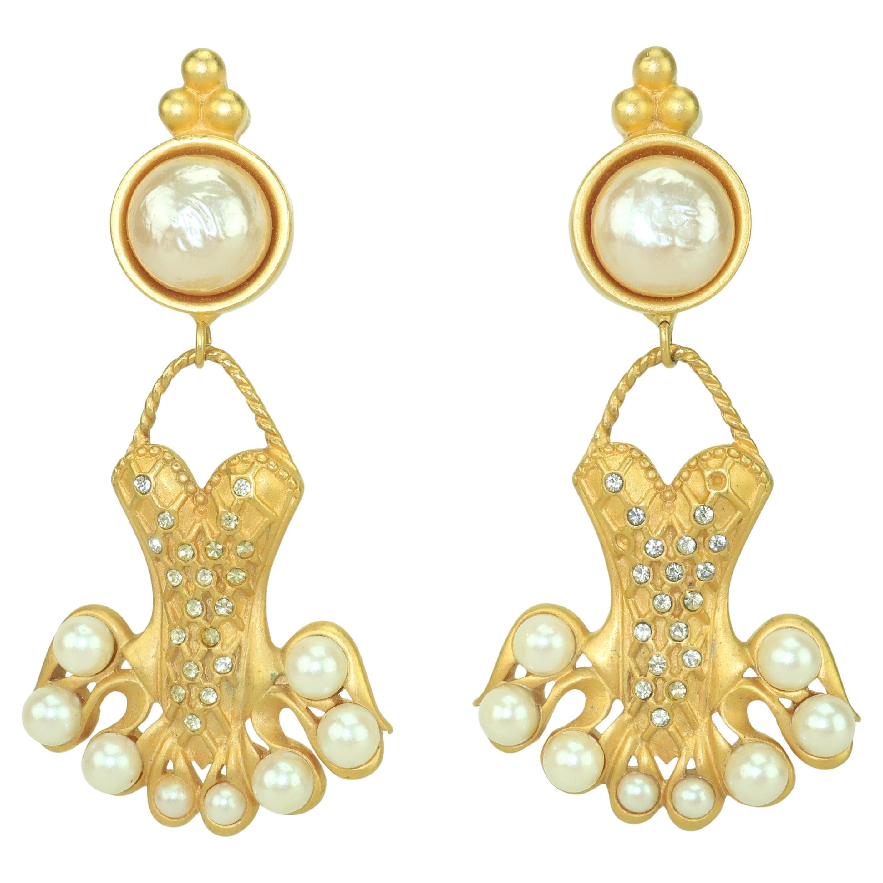 Orecchini a forma di ballerina placcati in oro di Karl Lagerfeld, anni '80 in vendita
