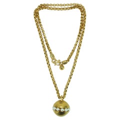 KARL LAGERFELD Gold Plated Orb With Pearls Pendant Chain Necklace, 1980’s