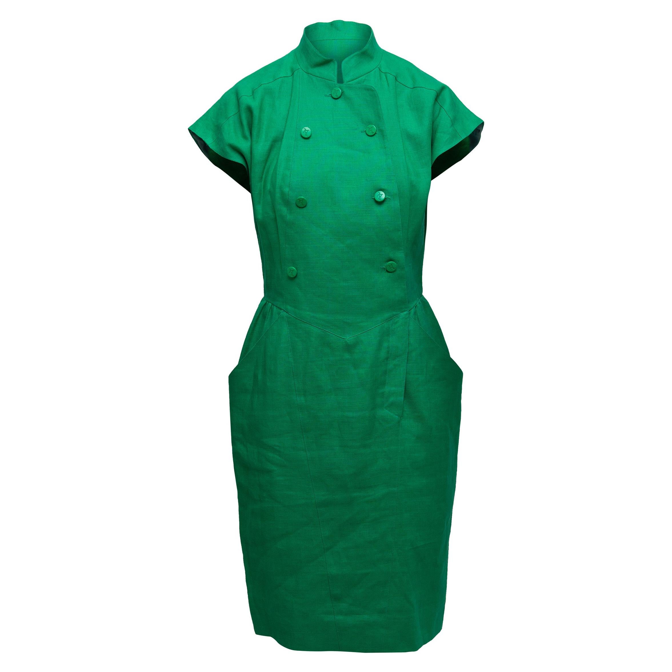 Karl Lagerfeld Green Linen Double-Breasted Dress