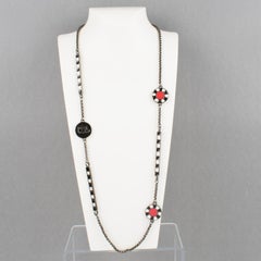 Karl Lagerfeld Gunmetal Long Chain Necklace with Red and Black Enamel