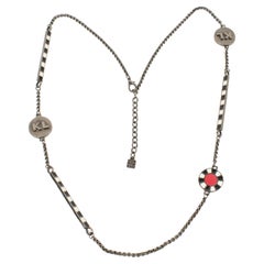 Karl Lagerfeld Gunmetal Long Chain Necklace with Red and Black Enamel