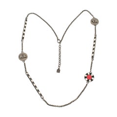Karl Lagerfeld Gunmetal Long Necklace with Red and Black Enamel