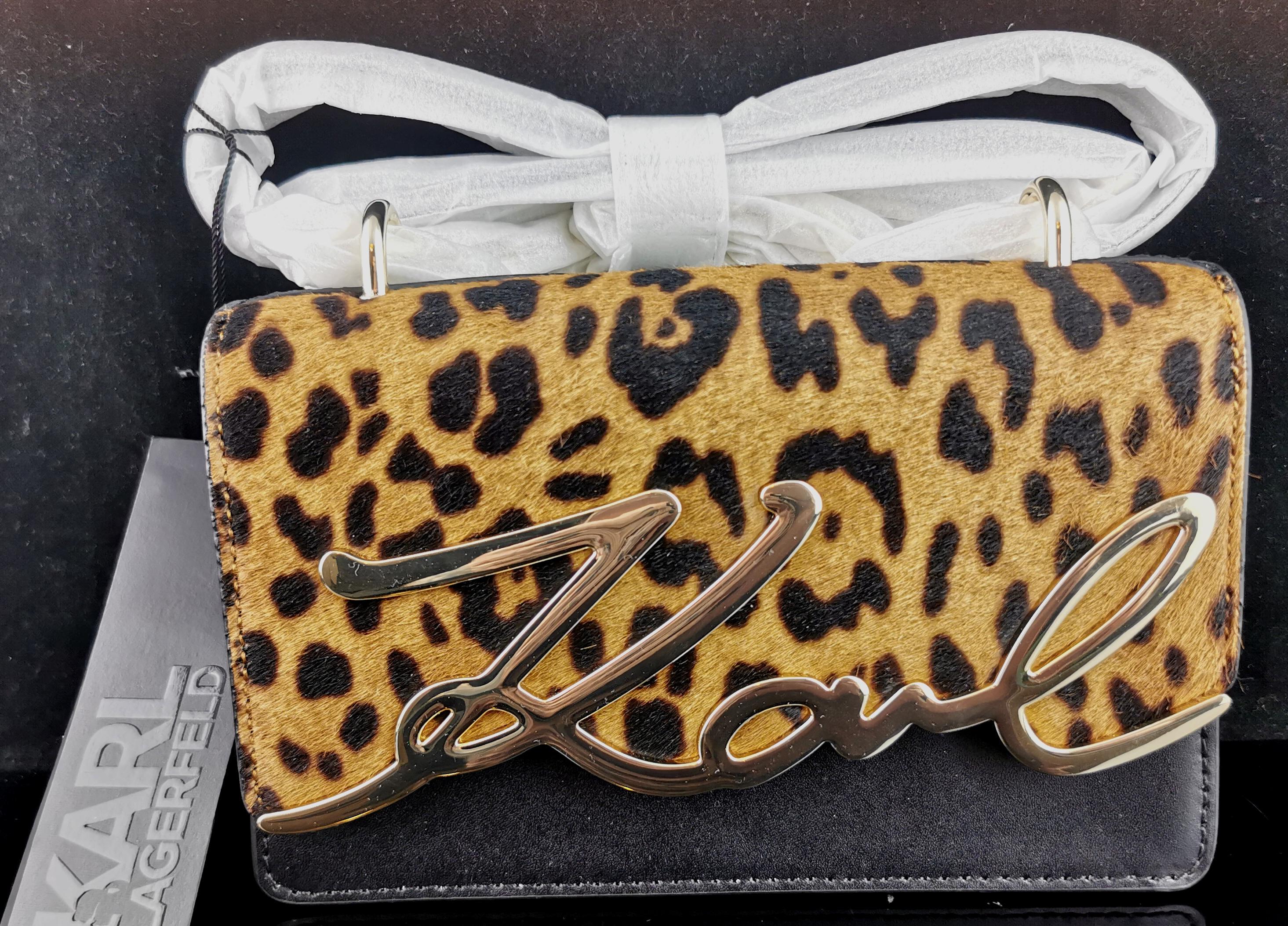 Beige Karl Lagerfeld K / signature handbag, leopard print, nwt For Sale