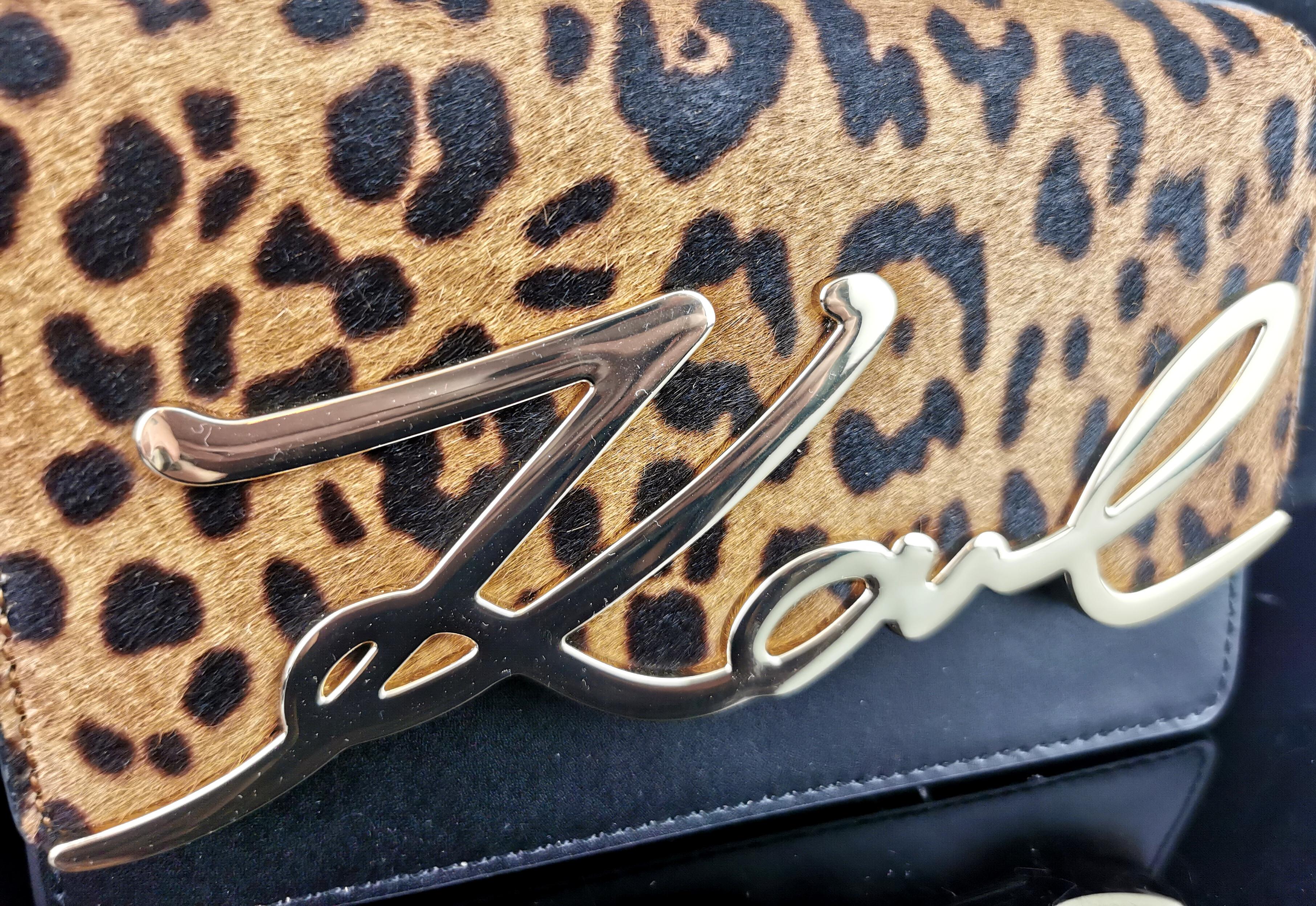 Women's Karl Lagerfeld K / signature handbag, leopard print, nwt For Sale