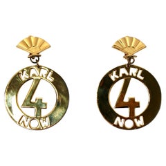 Karl Lagerfeld "Karl 4 Now" Gold-Tone Clip-On Hoop Earrings circa 1990s