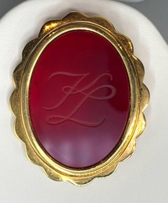 Karl Lagerfeld KL Initial Logo in Glass Oval Brooch