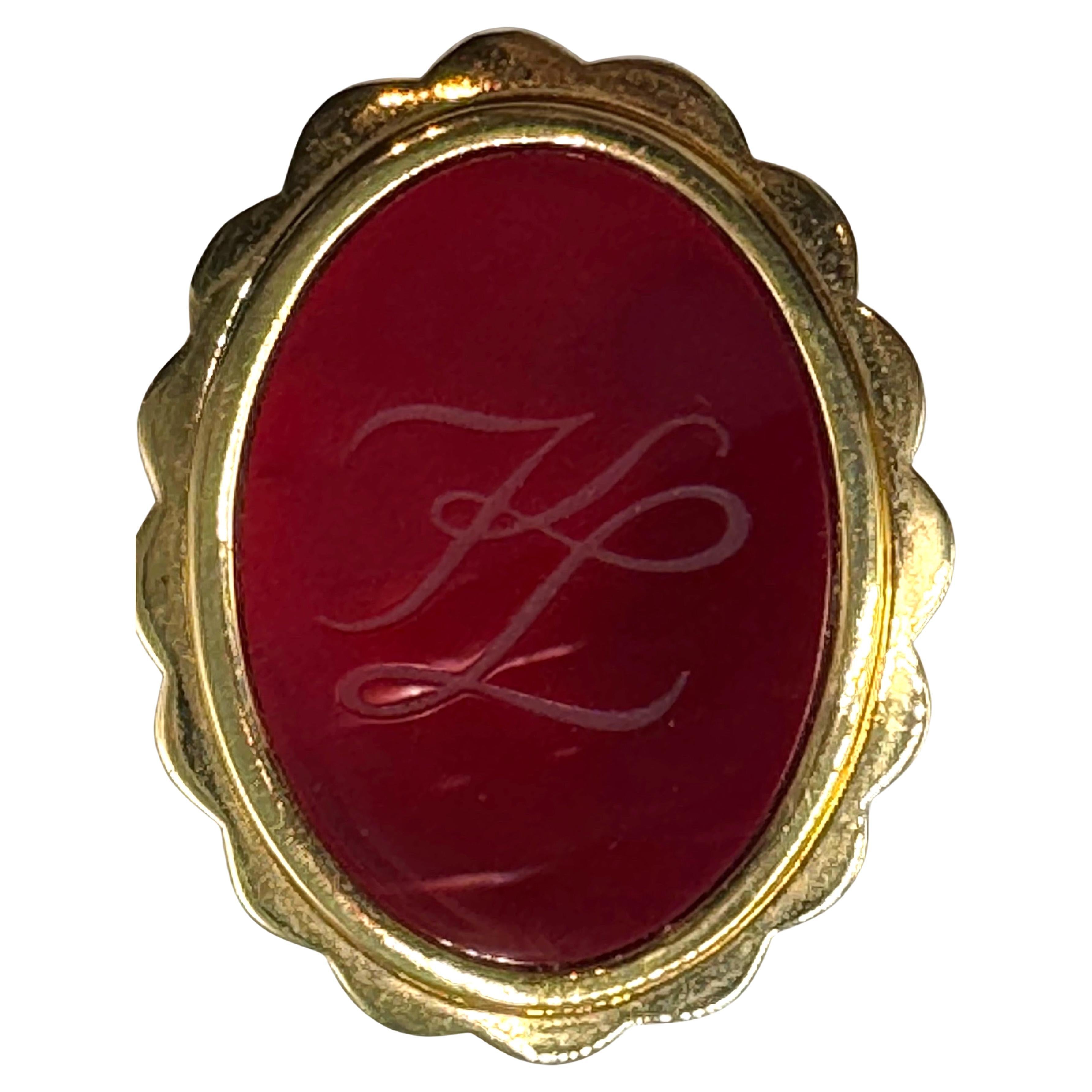 Karl Lagerfeld KL Initial Logo in Glass Oval Brooch