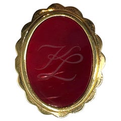 Vintage Karl Lagerfeld KL Initial Logo in Glass Oval Brooch