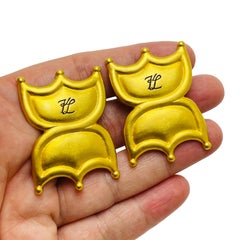 KARL LAGERFELD KL logo matte gold designer runway clip on earrings