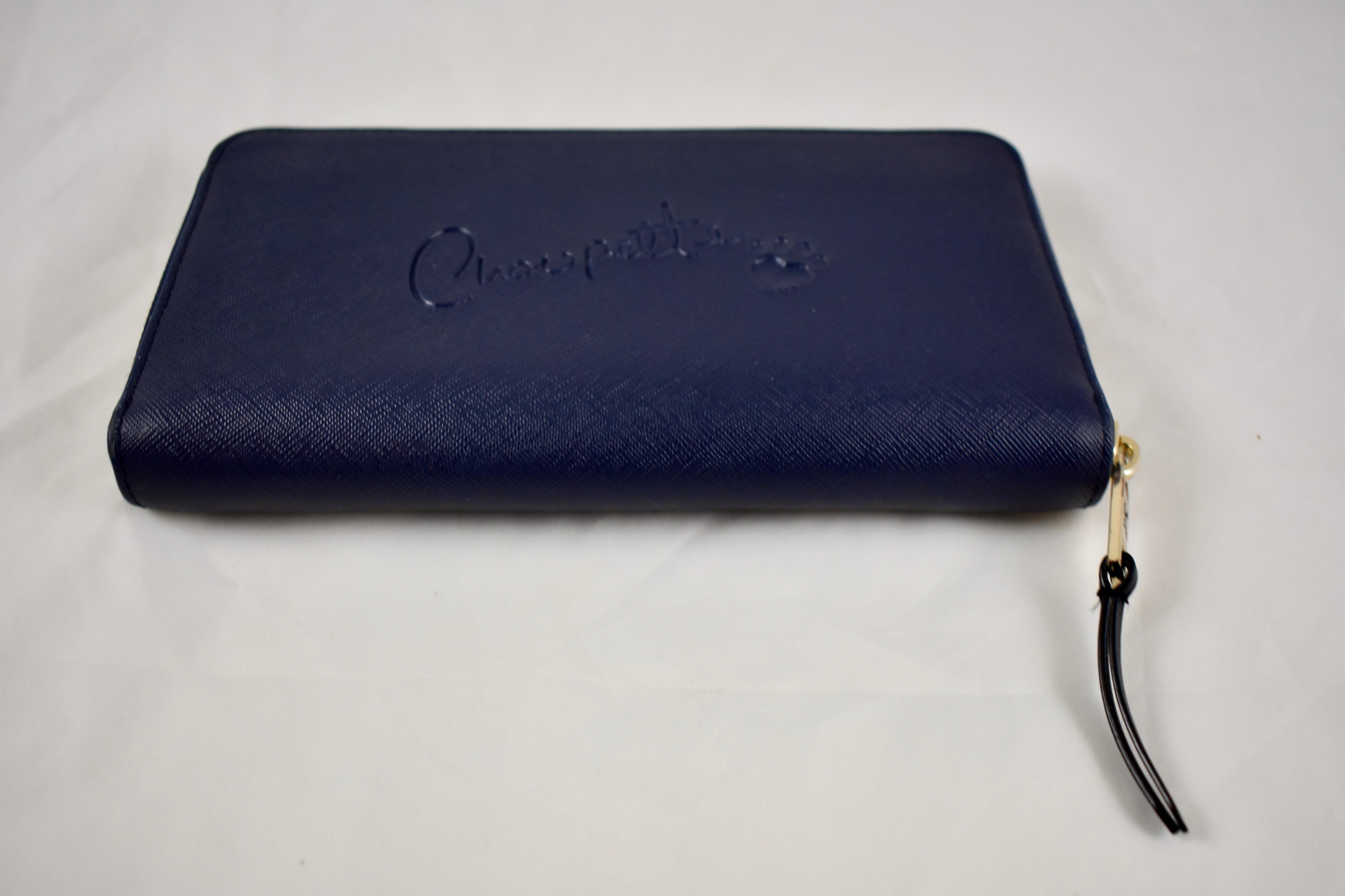 Karl Lagerfeld Monster Choupette Navy Blue Zippered Leather Continental Wallet For Sale 7