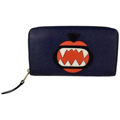 Karl Lagerfeld Monster Choupette Navy Blue Zippered Leather Continental Wallet