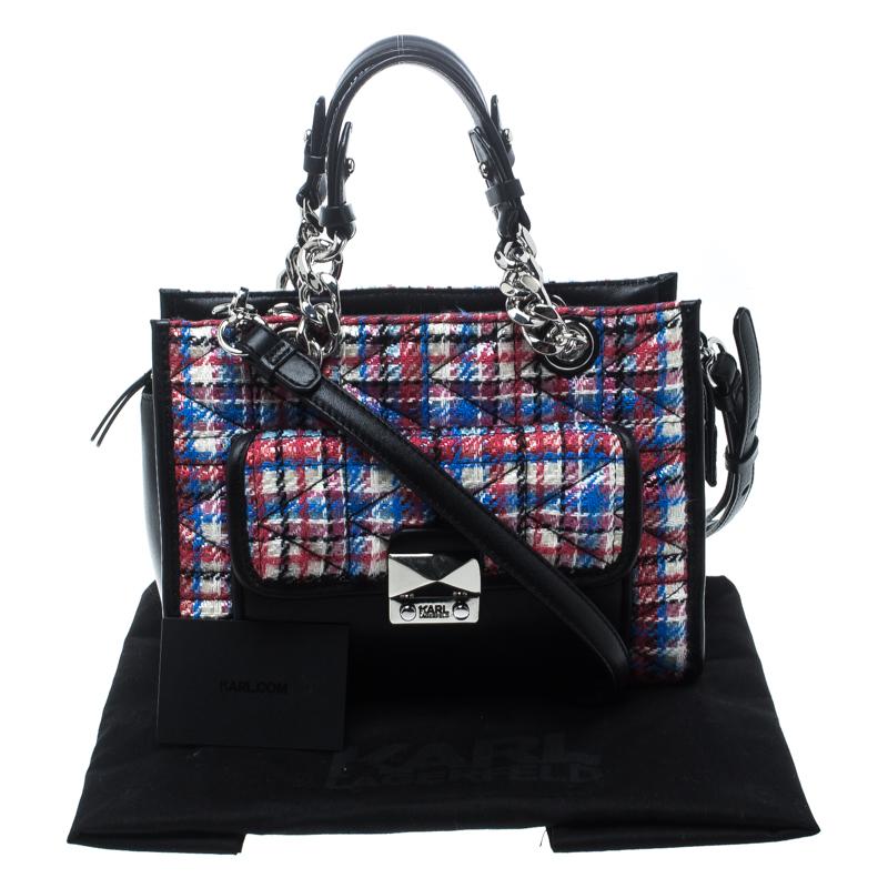 Karl Lagerfeld Multicolor/Black Quilted Tweed and Leather Mini Tote 4