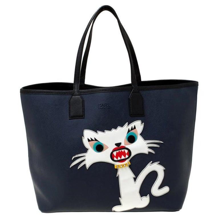 Karl Lagerfeld Navy Blue Leather Monster Choupette Shopper Tote at 1stDibs  | choupette blue