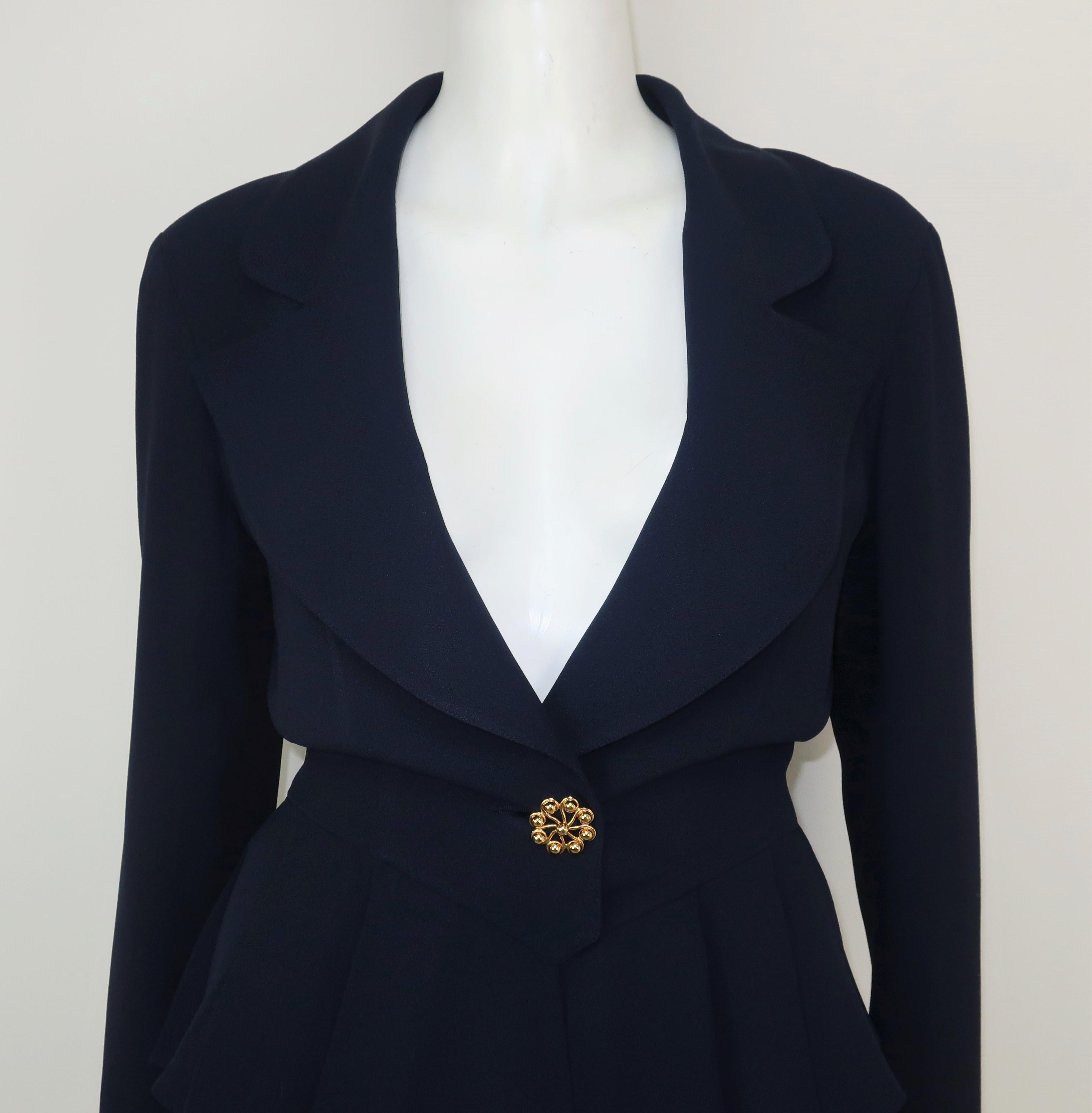Women's Karl Lagerfeld Navy Blue Peplum Skirt Suit C.1990