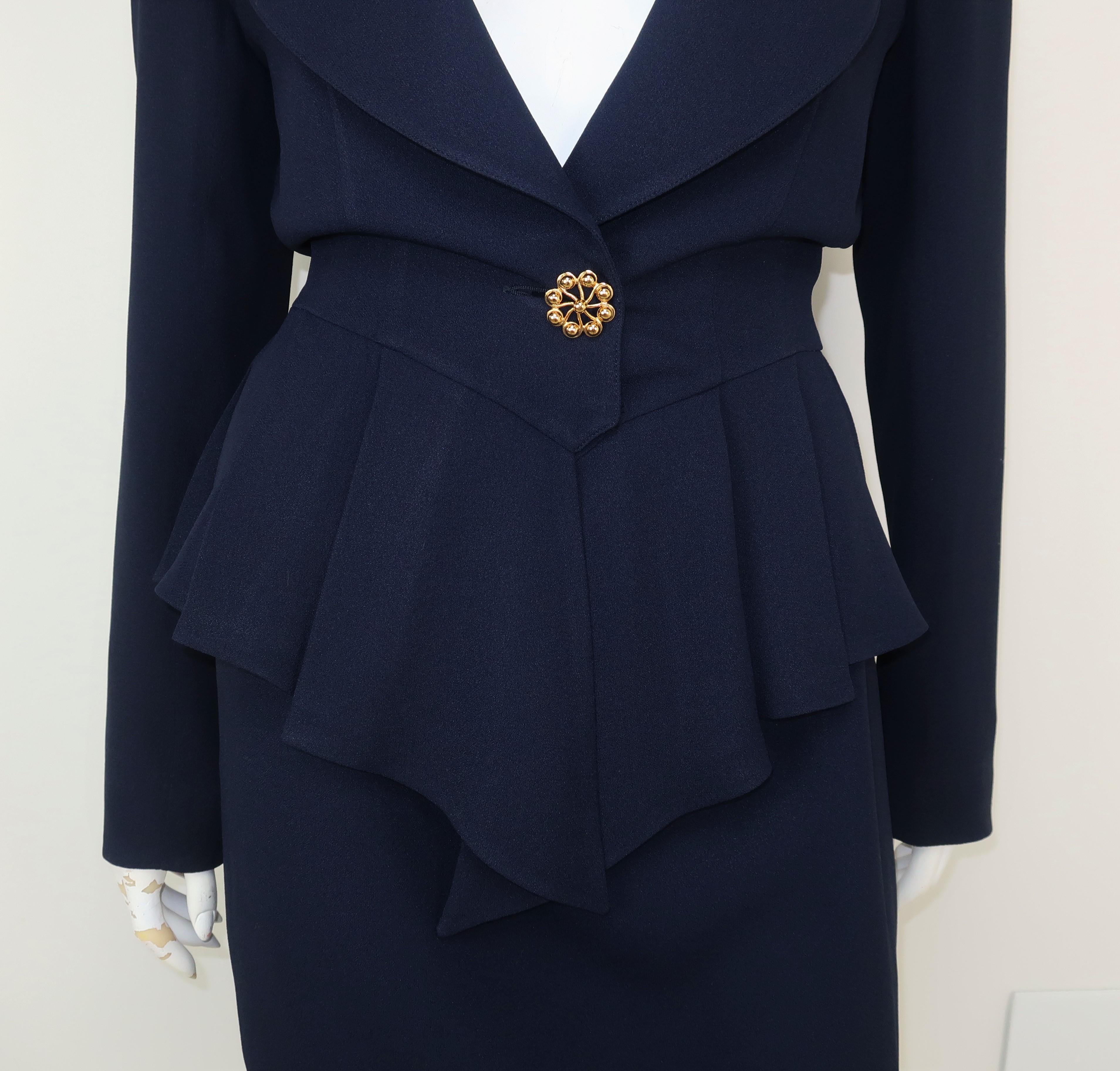 Karl Lagerfeld Navy Blue Peplum Skirt Suit C.1990 1