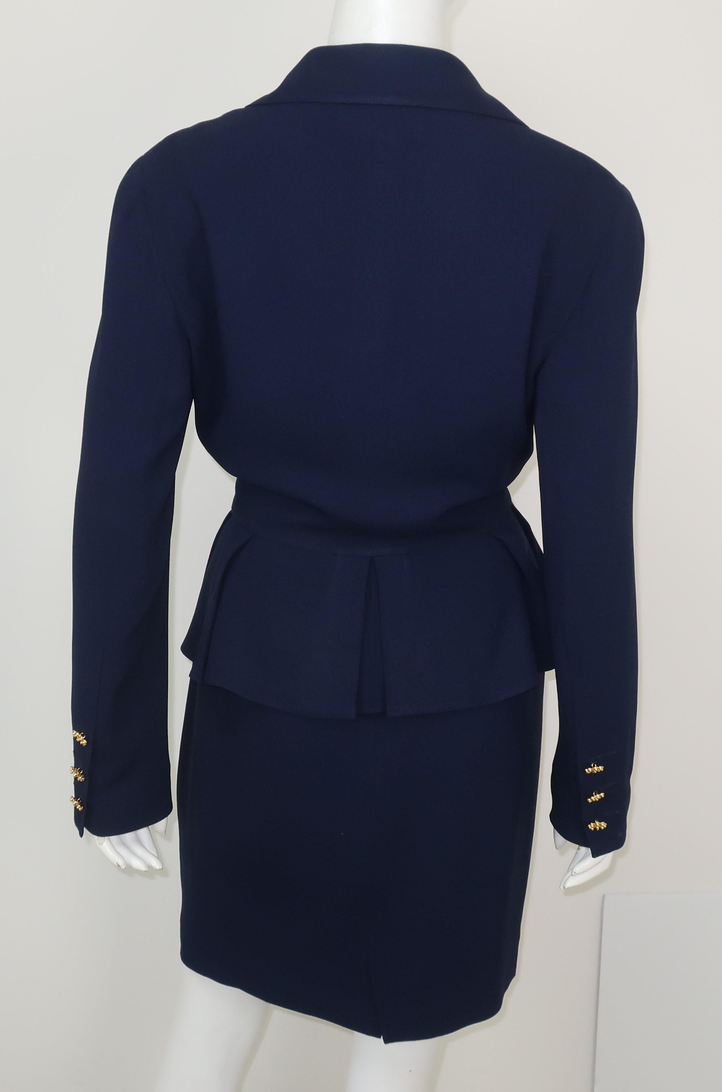 Karl Lagerfeld Navy Blue Peplum Skirt Suit C.1990 2