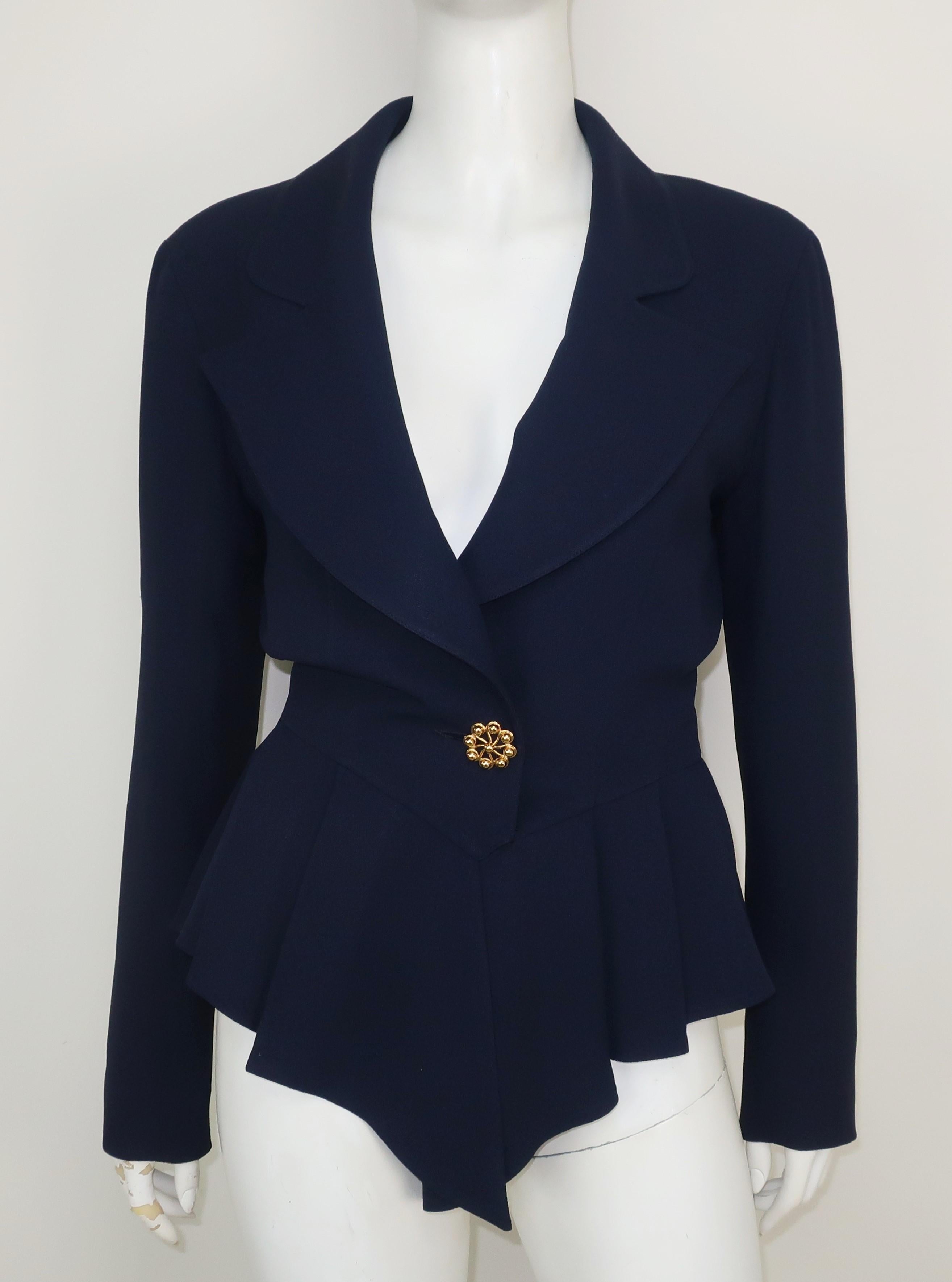 Karl Lagerfeld Navy Blue Peplum Skirt Suit C.1990 4