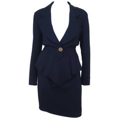 Karl Lagerfeld Navy Blue Peplum Skirt Suit C.1990