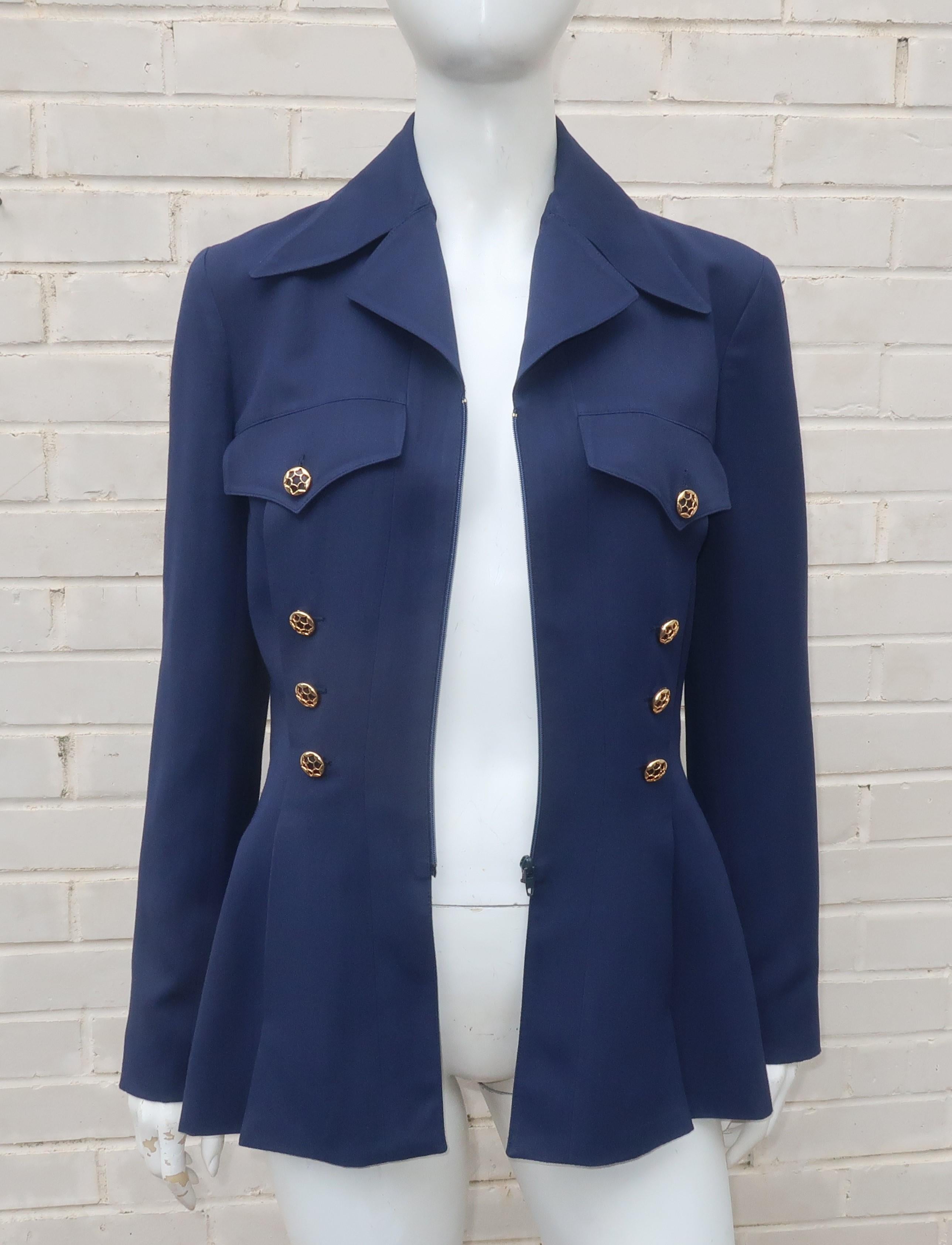 Karl Lagerfeld Navy Blue Skirt Suit With Gold Buttons 3