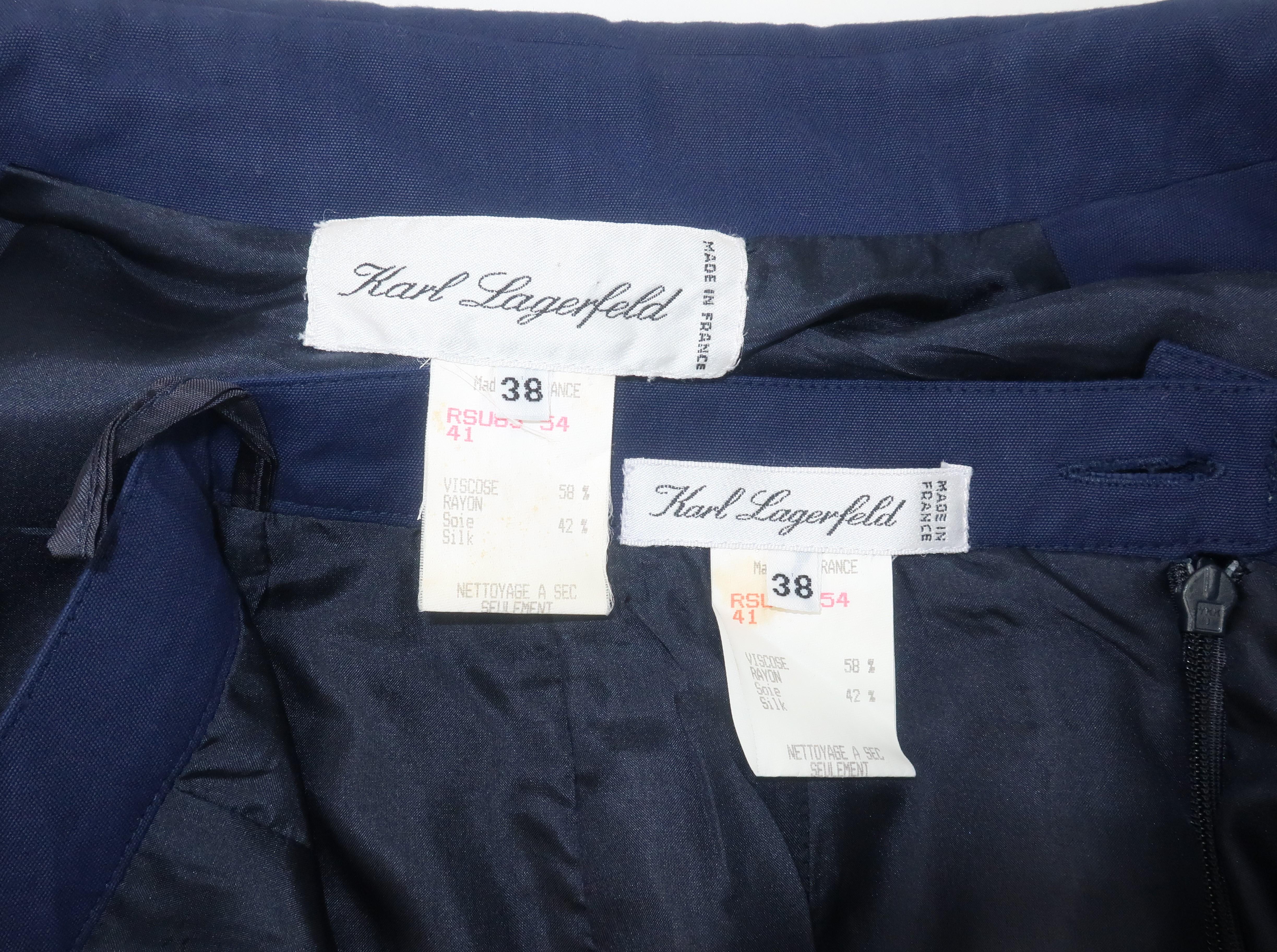 Karl Lagerfeld Navy Blue Skirt Suit With Gold Buttons 5