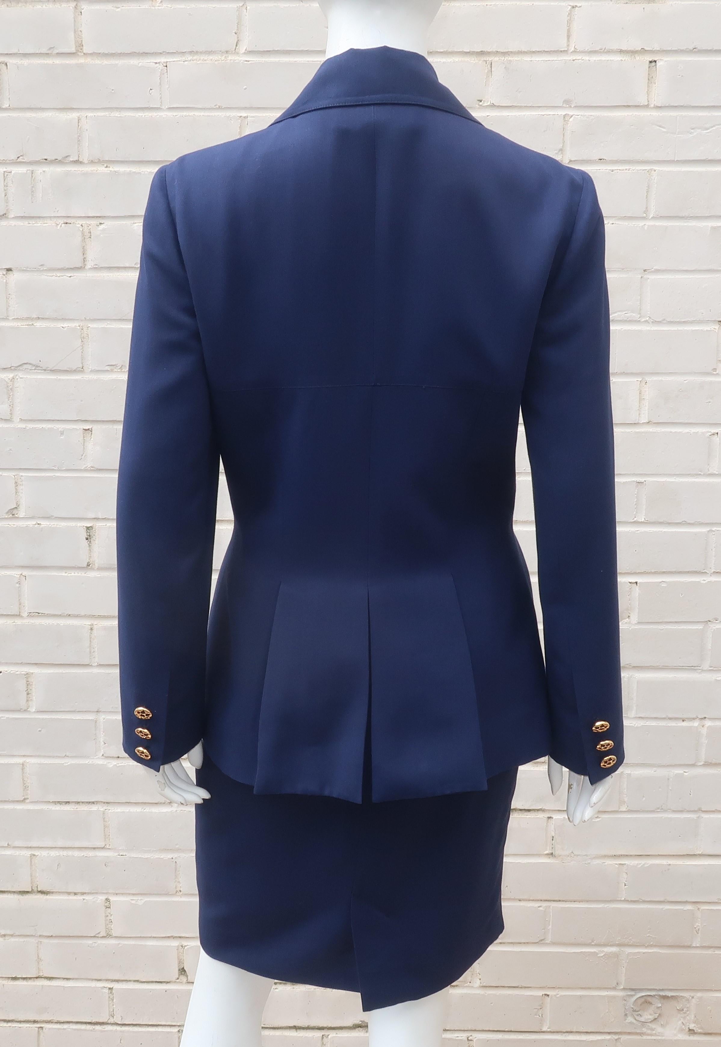 Women's Karl Lagerfeld Navy Blue Skirt Suit With Gold Buttons