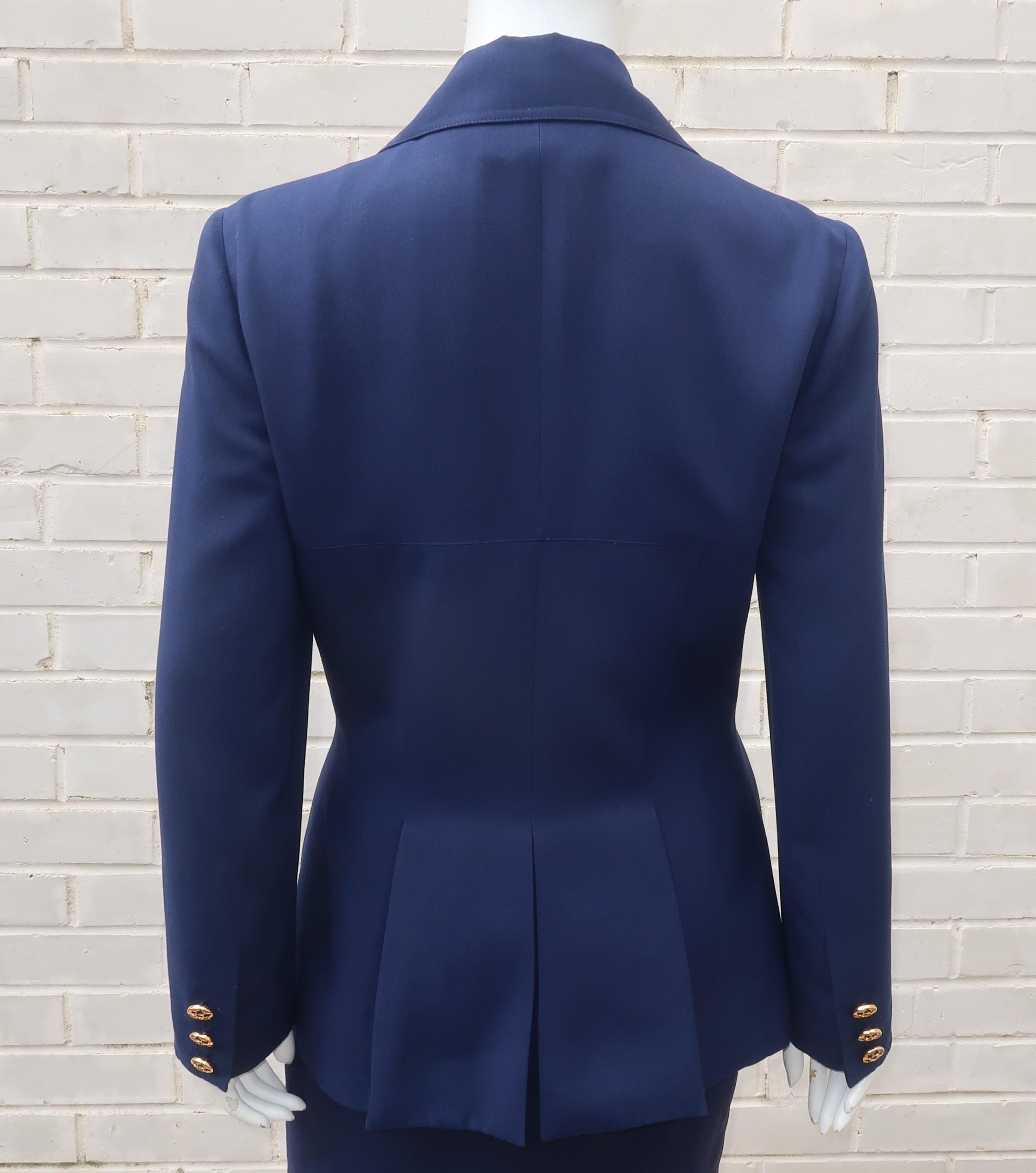 Karl Lagerfeld Navy Blue Skirt Suit With Gold Buttons 1