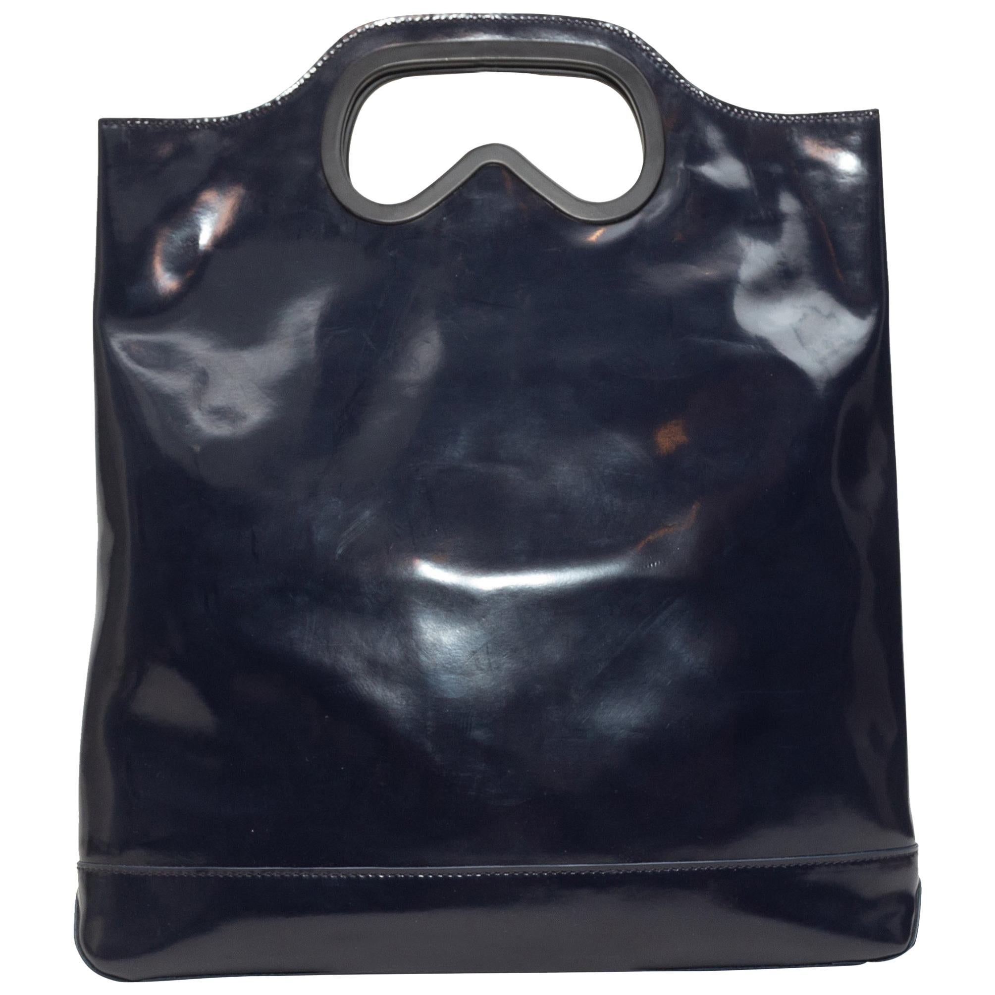 Karl Lagerfeld Navy Patent Leather Tote Bag